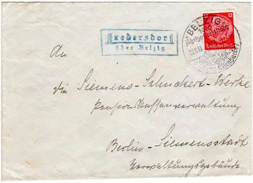 DR 1938, FREDERSDORF über Belzig, Landpost Stpl. auf Brief m. 12 Pf.