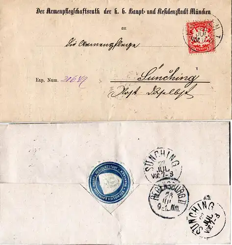 Bayern 1879, 10 Pf. WZ "weite Welle" auf Brief m. Stadtsiegel v. München   