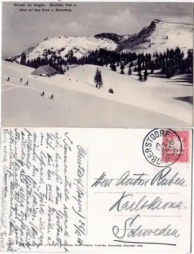 Oberstdorf, Alpe Gund u. Steineberg, 1910 nach Schweden gebr. Winter sw-AK
