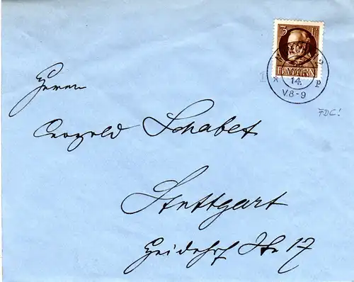 Bayern 1914, 3 Pf. Friedensdruck auf Briefvorderseite m. ERSTTAGSSTPL. 30. März!