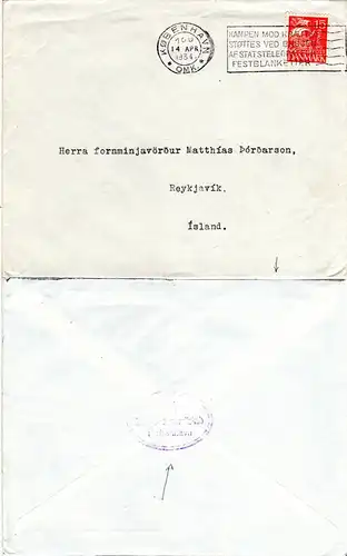 Dänemark 1934, 15 öre auf Brief v. Kopenhagen m. rs. Island Konsulats Cachet