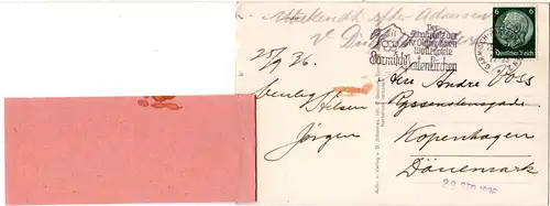 Dänemark 1936, Retour Etikett auf DR Postkarte v. Garmisch  n. Kopenhagen