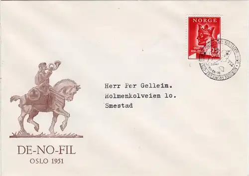 Norwegen 1951, Nordisk Frimerke Utsilling Oslo, Brief m. Ersttag Sonderstempel 