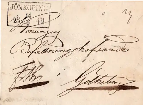 Schweden 1842, R2 JÖNKÖPING klar auf Brief n. Göteborg