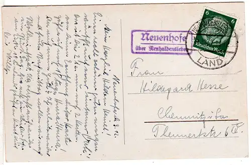 DR 1937, Landpost Stpl. NEUENHOFE über Neuhaldensleben auf Karte m. 6 Pf. 