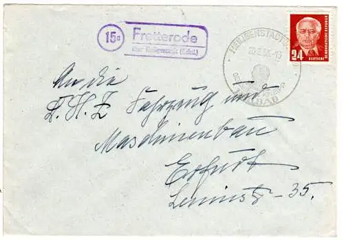 DDR 1953, Landpost Stpl. FRETTERODE über Heiligenstadt auf Brief m. 24 Pf. 