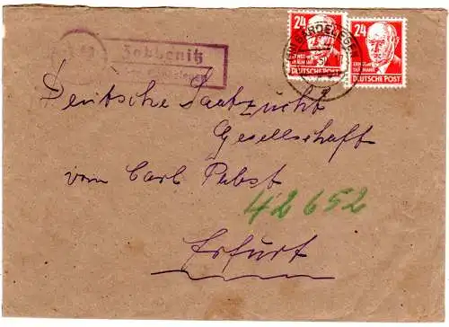 DDR 1950, Landpost Stpl. ZOBBENITZ über Gardelegen auf Brief m. 2x24 Pf.