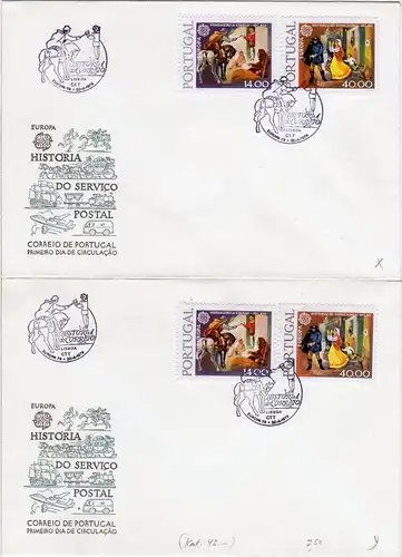 Portugal 1979, Geschichte d. Post ohne u. mit Phosphor auf 2 FDC