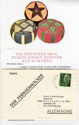 Spanien 1959, 70 C. auf Klappdrucksache v. CEUTA Marokko n. Deutschland