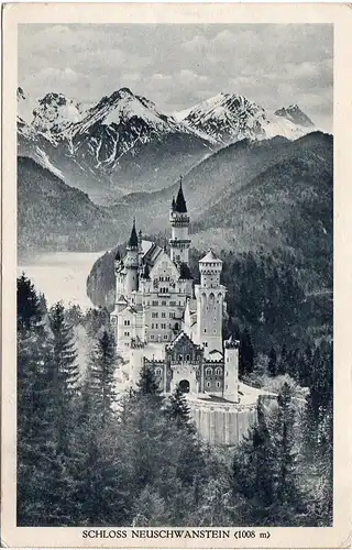 Schloss Neuschwanstein, 1922 m. 50 Pf.+3 Mk. v. Hohenschwangau n. GB gebr. sw-AK