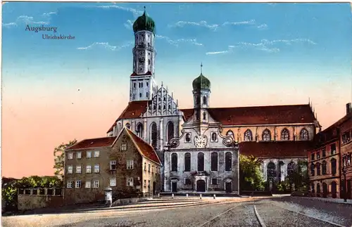Bayern 1916, FP-Farb-AK Reserve-Lazarett Augsburg Schule vor dem Roten Tor