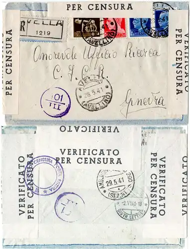 Italien 1941, 4 Marken auf Einschreiben Zensur Brief v. AVELLA i.d. Schweiz