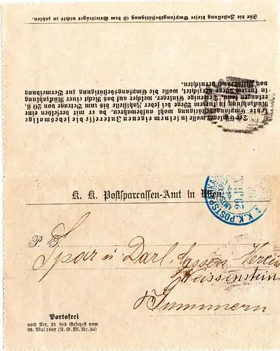 Österreich 1898, Kartenbrief m. blauem Stpl. K.K. POSTSPARKASSENAMT WIEN