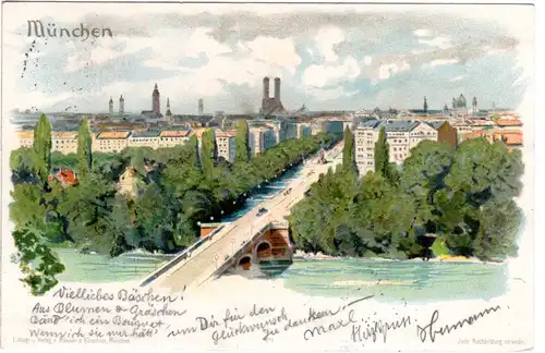 München, Gesamtansicht, 1898 gebr. Litho-AK