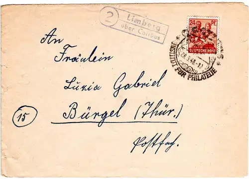 1948, Landpost Stpl. 2 LIMBERG über Cottbus klar auf Brief m. 24 Pf.