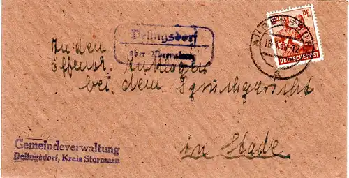 1948, Landpost Stpl. DELLINGSDORF über Ahrensburg auf Brief m. 24 Pf.