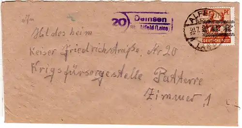 1948, Landpost Stpl. 20 DEINSEN über Alfeld auf Brief m. 24 Pf. 