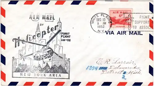 Helicopter Post USA 1952, New York Area First Flight AM 111, Brief m. 6 C.