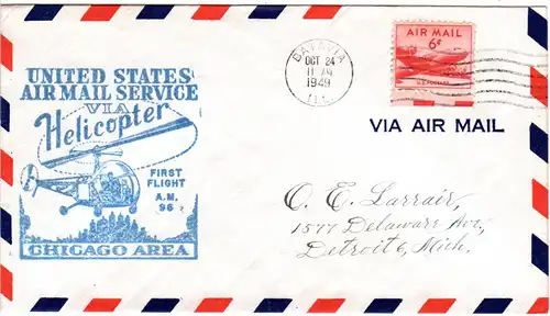 Helicopter Post USA 1949, Chicago Area First Flight AM 96, Brief m. 6 C.