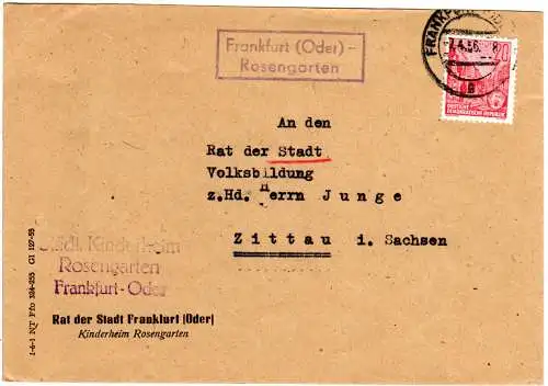 DDR 1956, FRANKFURT (Oder)-ROSENGARTEN, Landpost Stpl. auf Brief n. Zittau