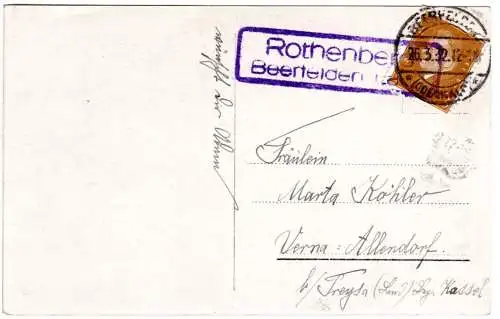 DR 1932, ROTHENBERG Beerfelden i. OW, Landpost Stpl. auf Karte m. 3 Pf.