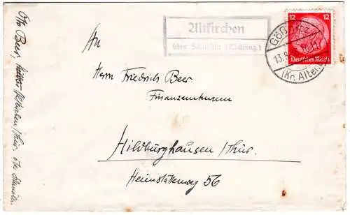 DR 1936, Landpost Stpl. ALTKIRCHEN über Schmölln auf Brief m. 12 Pf.