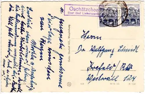 DDR 1962, Landpost Stpl. OSCHÄTZCHEN über Bad Liebenwerda auf AK m. 2x5 Pf.