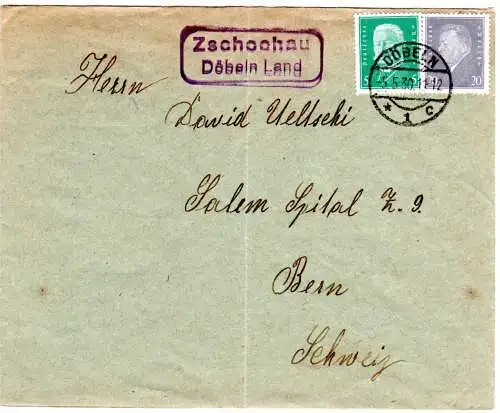 DR 1930, ZSCHOCHAU Döbeln Land, Landpost Stpl. auf Auslandsbrief i.d. Schweiz