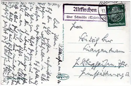DR 1936, ALTKIRCHEN über Schmölln, Landpost Stpl. auf sw-AK 