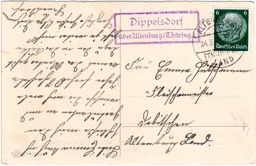 DR 1940, DIPPELSDORF über Altenburg, Landpost Stpl. auf Karte m. 6 Pf.