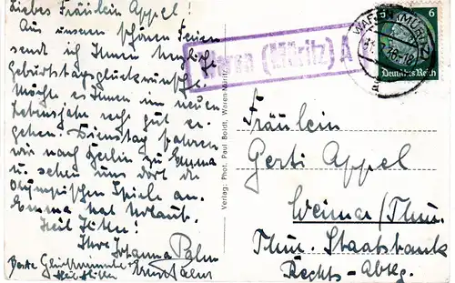 DR 1936, WAREN (Müritz) A, Landpost Stpl. auf AK m. 6 Pf.