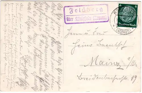 DR 1935, FELDBERG über Königstein, Landpost Stpl. auf AK Nieder-/Oberreifenberg