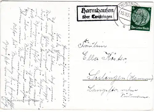 DR 1937, HARMHAUSEN über Twistringen, Landpost Stpl. auf  Karte m. 6 Pf.