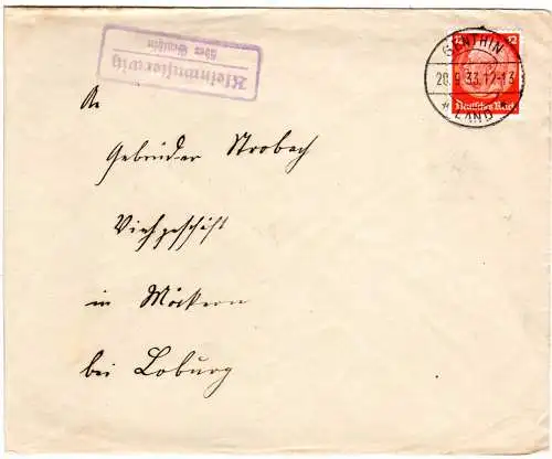 DR 1933, Landpost Stpl. KLEINWUSTERWITZ über Genthin auf Brief m. 12 Pf.