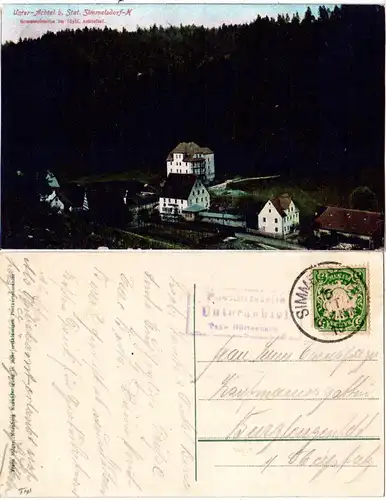 Unter-Achtel b. Stat. Simmelsdorf, 1910 m. Posthilfstellen Stpl. gebr. Farb-AK 