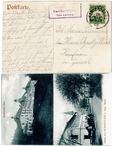 Bayern 1903, Posthilfstelle EUSCHERTSFUTH Taxe Lalling auf Schaufling-AK