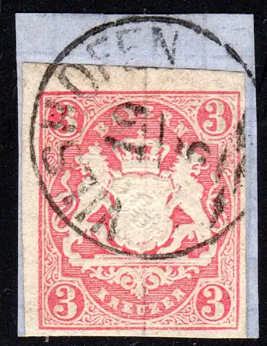 Bayern 15, 3 Kr. auf Briefstück m. Zierstempel VILSHOFEN. Geprüft