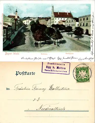 Bayern 1904, Posthilfstelle EGG b. METTEN Taxe Edenstetten auf Grafenau-AK