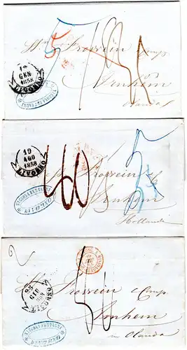 Italien Toscana 1858, 3 Briefe n. Holland m. versch. Portonotierungen
