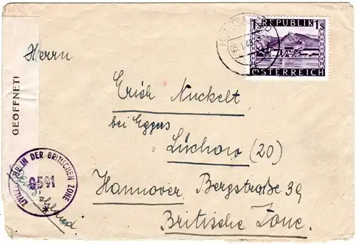 Österreich 1948, EF 1 S. auf Zensur Brief v. Knittelfeld n. Deutschland