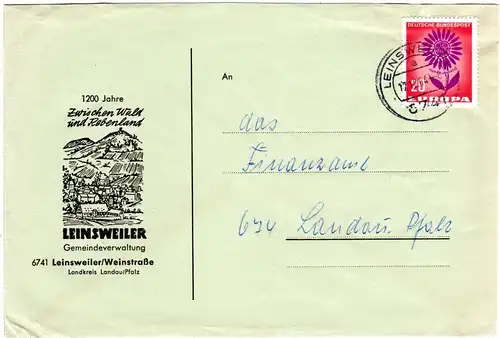 BRD 1964, illustrierter Gemeinde Brief v. LEINSWEILER n. Landau m. 20 Pf.