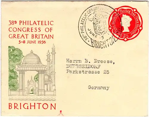 GB 1956, souvenir stationery cover of Brighton 38th Philatelic Congress of GB