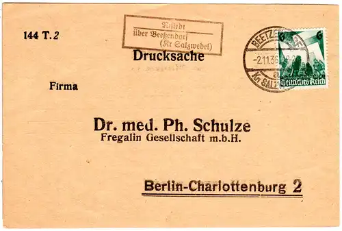 DR 1936, Landpost Stpl. RISTEDT über Beetzendorf auf Karte m. 6 Pf.