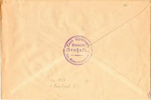 DR 1934, Landpost Stpl. GROSSRÖDA über Altenburg auf Gemeinde Brief m. 3x8 Pf.