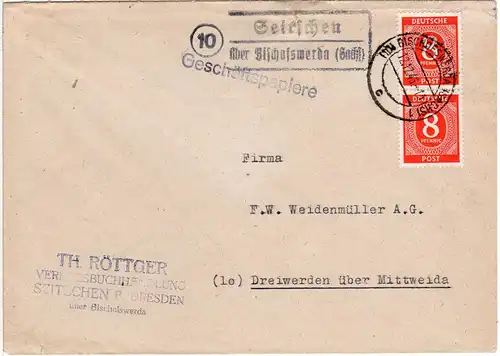 1946, Landpost Stpl. 10 SEITSCHEN über Bischofswerda auf Brief m. 2x8 Pf.