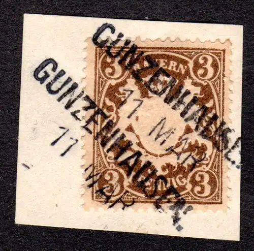 Bayern, Aushilfstempel L2 GUNZENHAUSEN klar auf Briefstück m. 3 Pf.