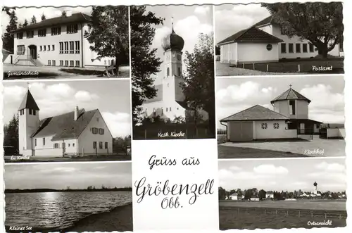 Gröbenzell m. Post, Gemeindehaus usw., ungebr. Mehrbild sw-AK