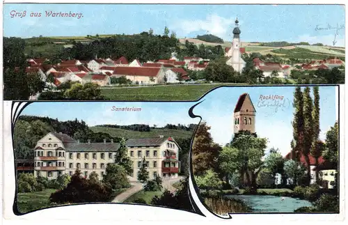 Gruss aus Wartenberg, 1922 gebr. Farb-AK 