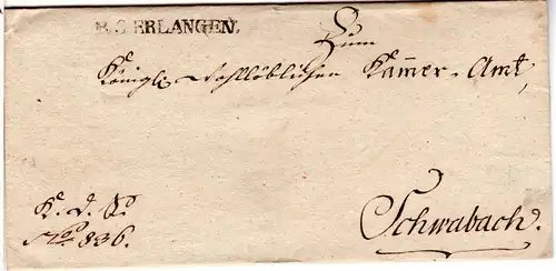 Bayern, L1  R.3. ERLANGEN auf Franko Brief n. Schwabach.