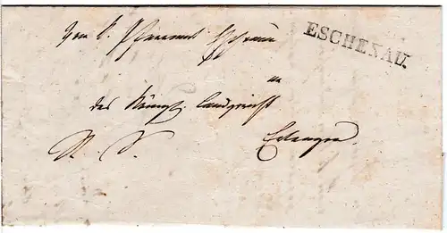 Bayern 1844, L1 ESCHENAU auf Brief n. Erlangen